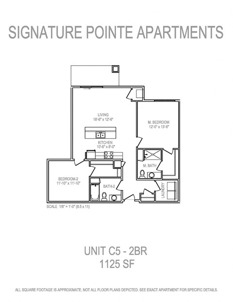 Floor plan for 2 beds, 2 baths, 1125 sqft